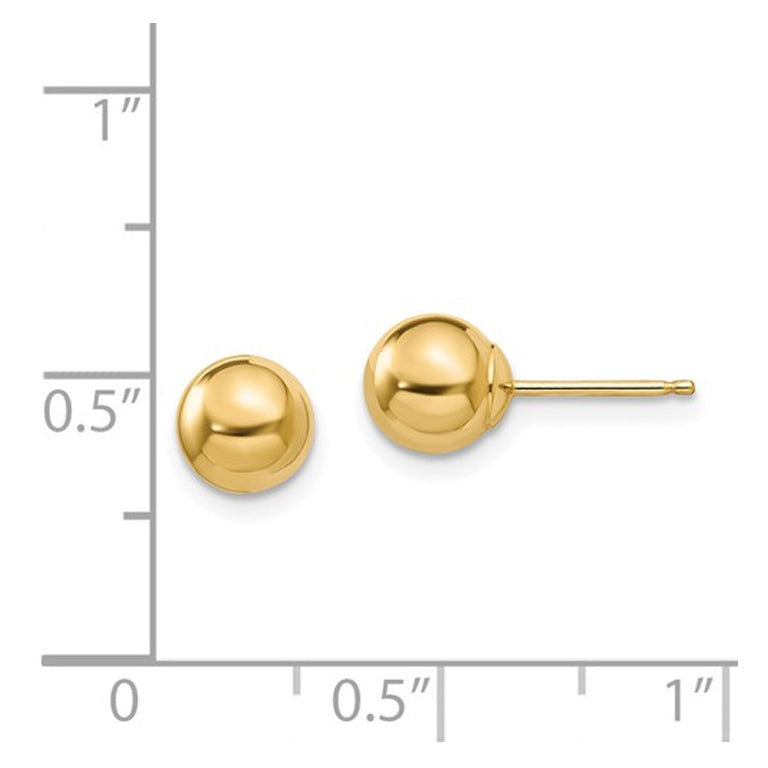 Gold Button Ball 6mm Stud Earrings in 14K Yellow Gold Image 2