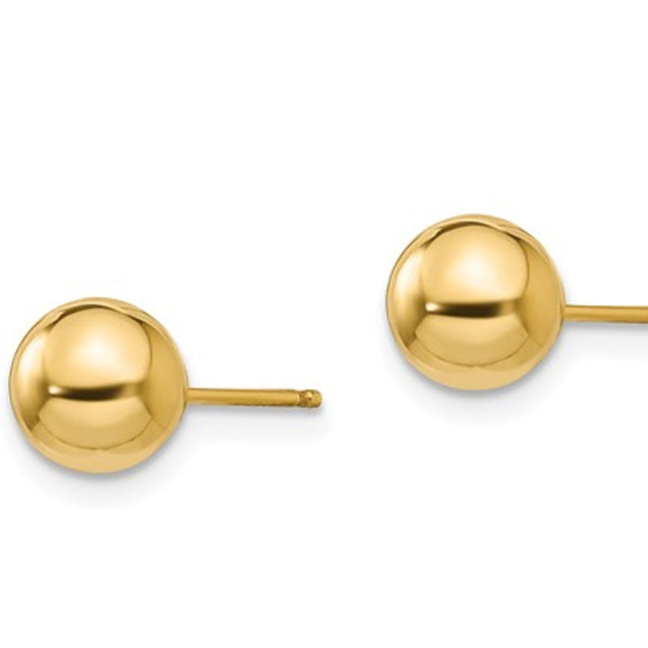 Gold Button Ball 6mm Stud Earrings in 14K Yellow Gold Image 3