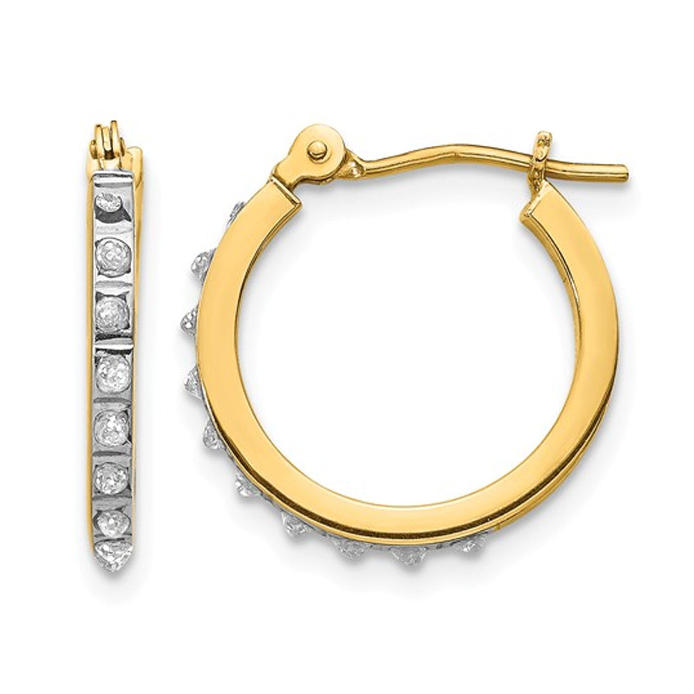 Accent Diamond Small Hinged Hoop Earrings in 14K Yellow Gold (2/3 Inch) Image 1