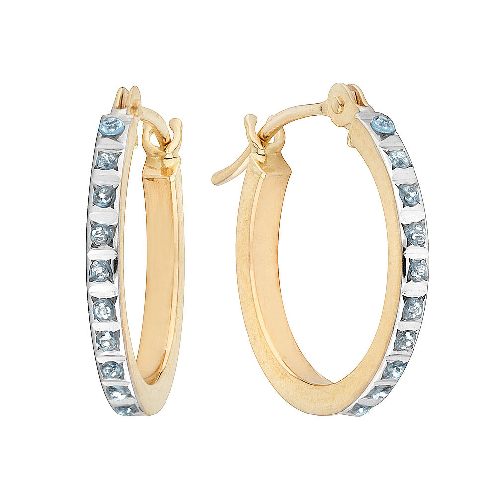 Accent Diamond Small Hinged Hoop Earrings in 14K Yellow Gold (2/3 Inch) Image 2