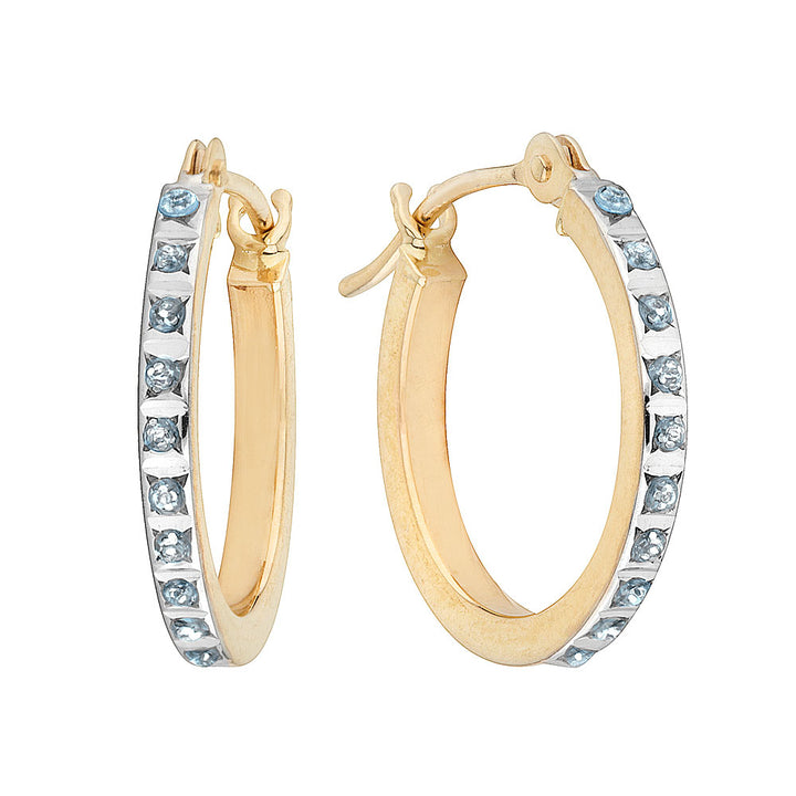 Accent Diamond Small Hinged Hoop Earrings in 14K Yellow Gold (2/3 Inch) Image 2