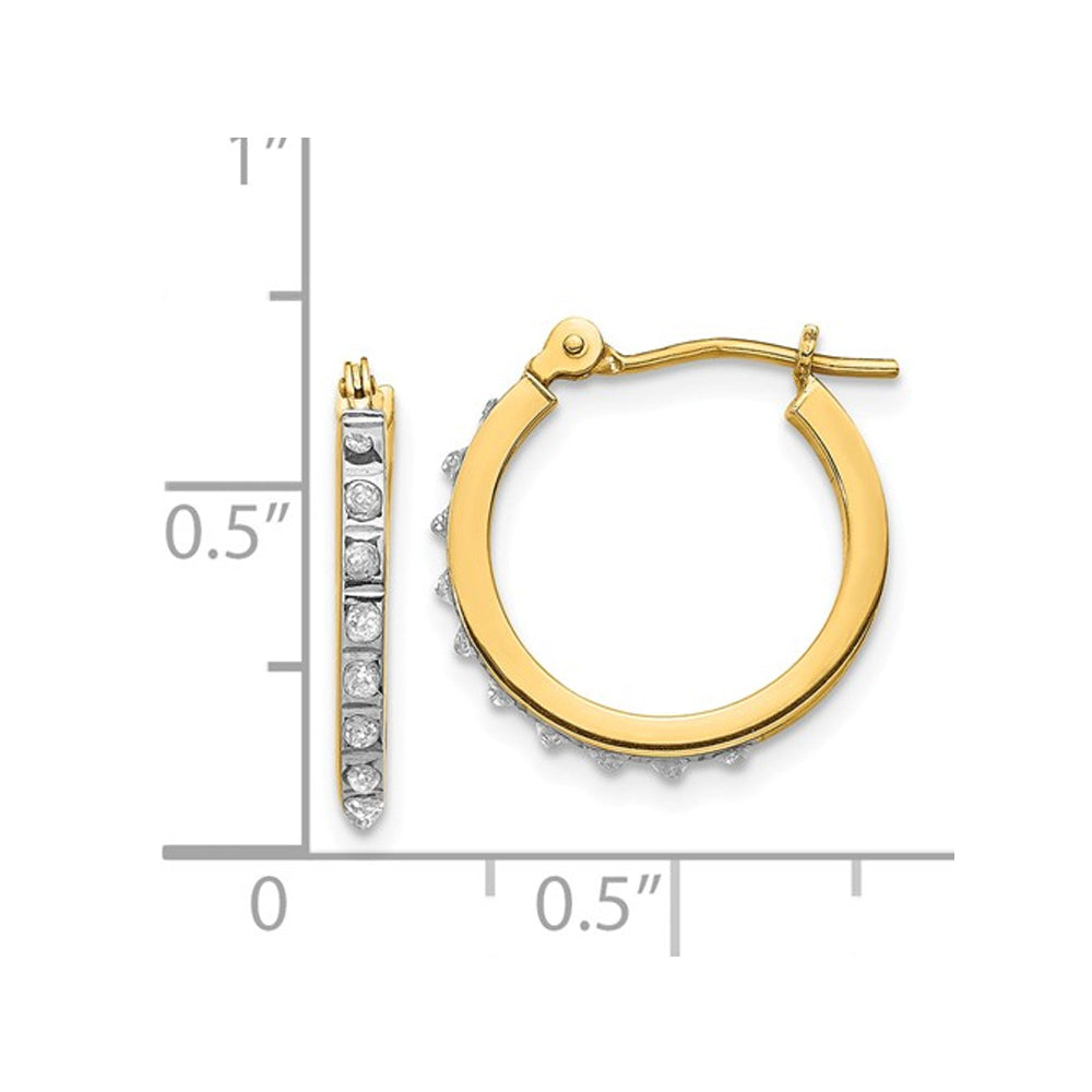 Accent Diamond Small Hinged Hoop Earrings in 14K Yellow Gold (2/3 Inch) Image 3