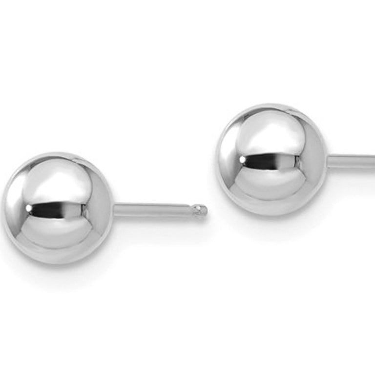 14K White Gold Polished Button Ball 5mm Stud Earrings Image 3