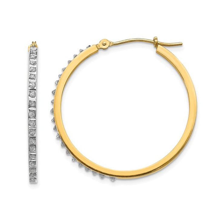 Accent Diamond Hinged Round Hoop Earrings in 14K Yellow Gold (1 1/8 Inch) Image 1