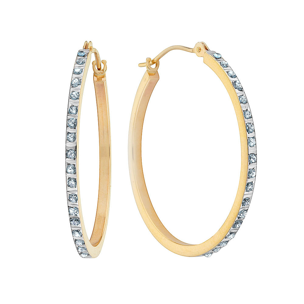 Accent Diamond Hinged Round Hoop Earrings in 14K Yellow Gold (1 1/8 Inch) Image 2