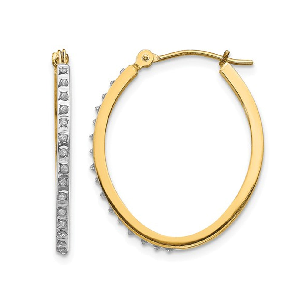 Accent Diamond Oval Hinged Hoop Earrings in 14K Yellow Gold (1 Inch) Image 1