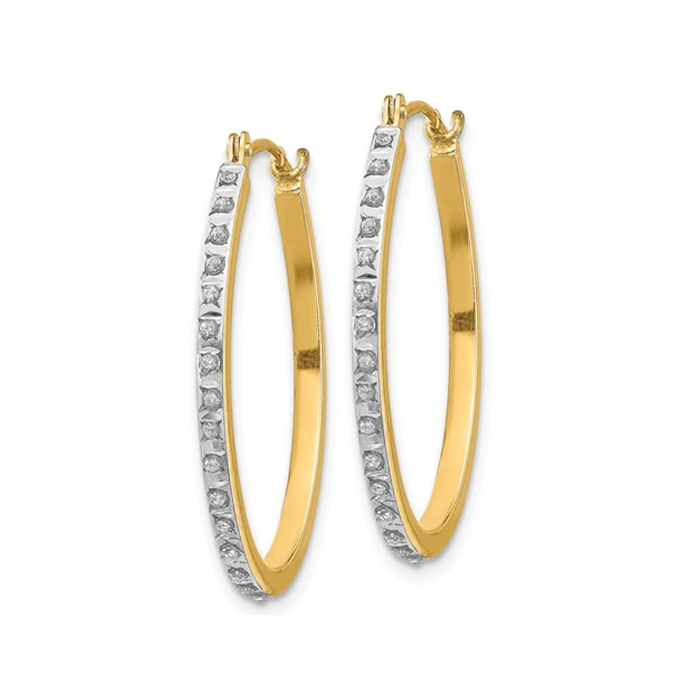 Accent Diamond Oval Hinged Hoop Earrings in 14K Yellow Gold (1 Inch) Image 3