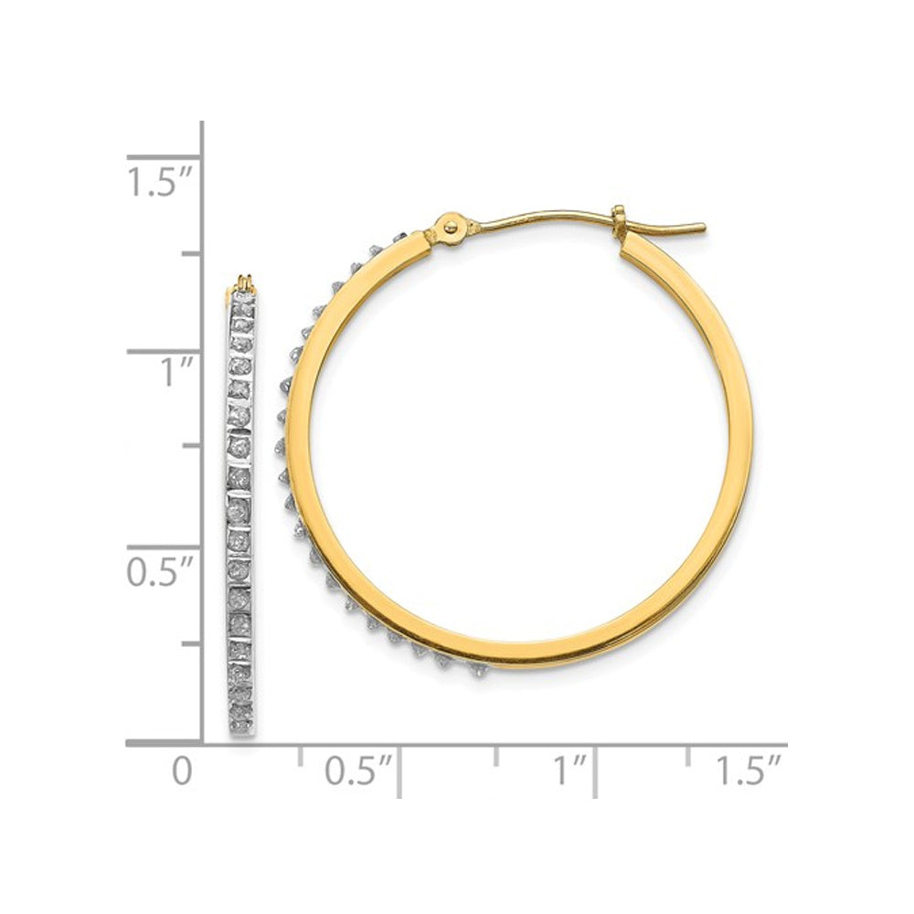 Accent Diamond Hinged Round Hoop Earrings in 14K Yellow Gold (1 1/8 Inch) Image 3