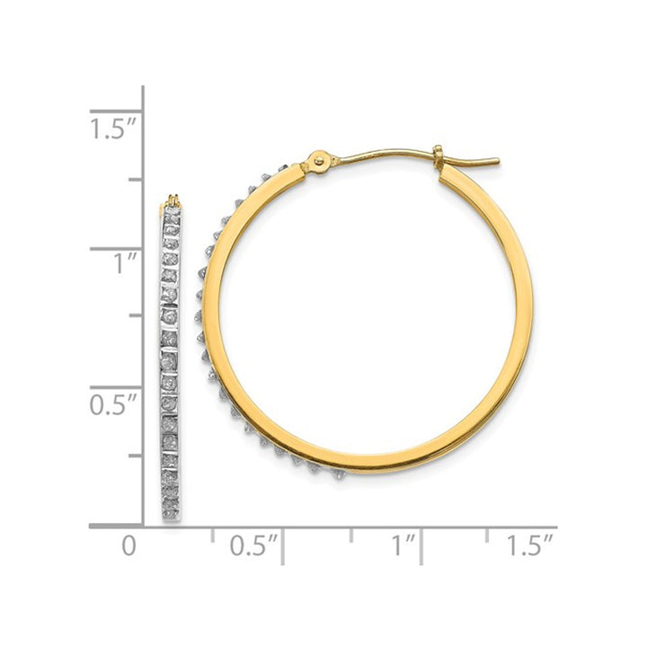 Accent Diamond Hinged Round Hoop Earrings in 14K Yellow Gold (1 1/8 Inch) Image 3