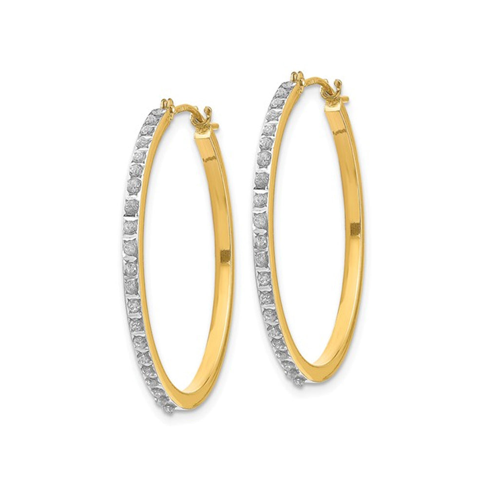 Accent Diamond Hinged Round Hoop Earrings in 14K Yellow Gold (1 1/8 Inch) Image 4