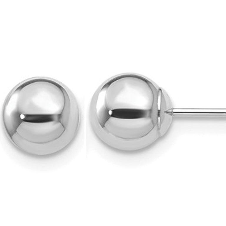 14K White Gold Button Ball 6mm Stud Earrings Image 1