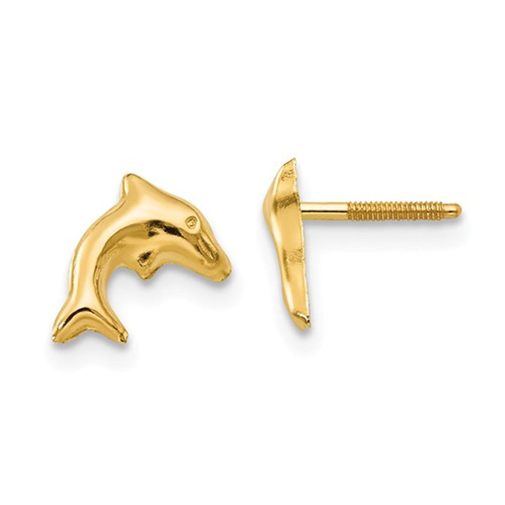 14K Yellow Gold Baby Dolphin Earrings Image 1