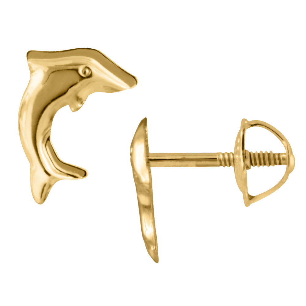 14K Yellow Gold Baby Dolphin Earrings Image 2