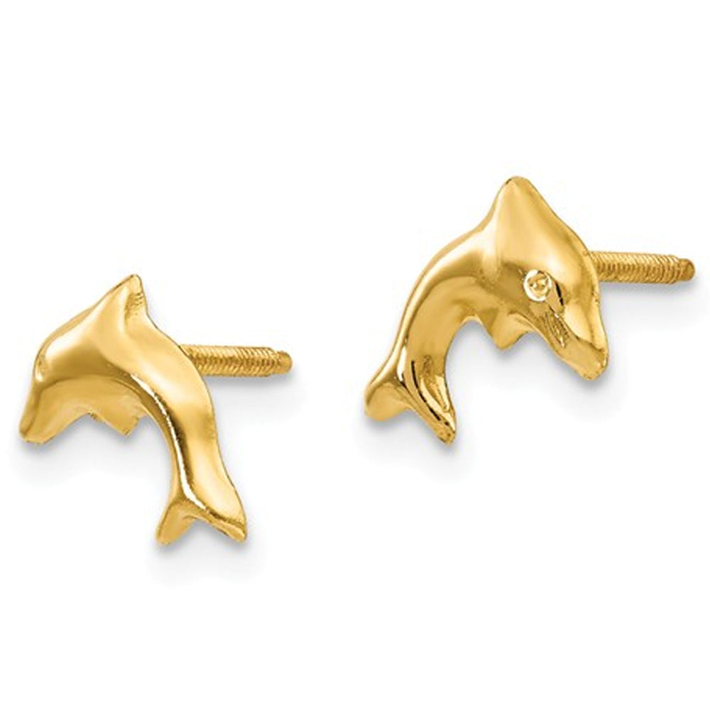 14K Yellow Gold Baby Dolphin Earrings Image 4