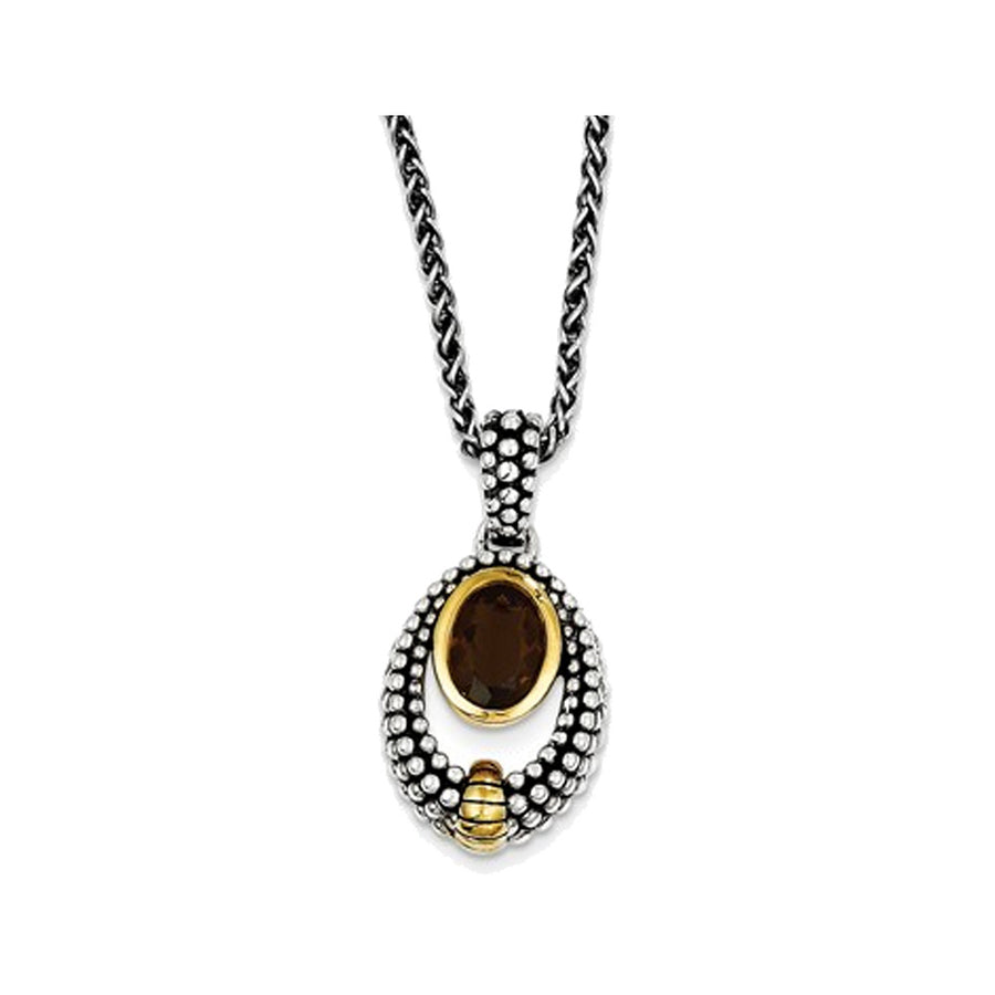1.19 Carat (ctw) Smoky Quartz Pendant Necklace in Sterling Silver with 14K Gold Accents Image 1