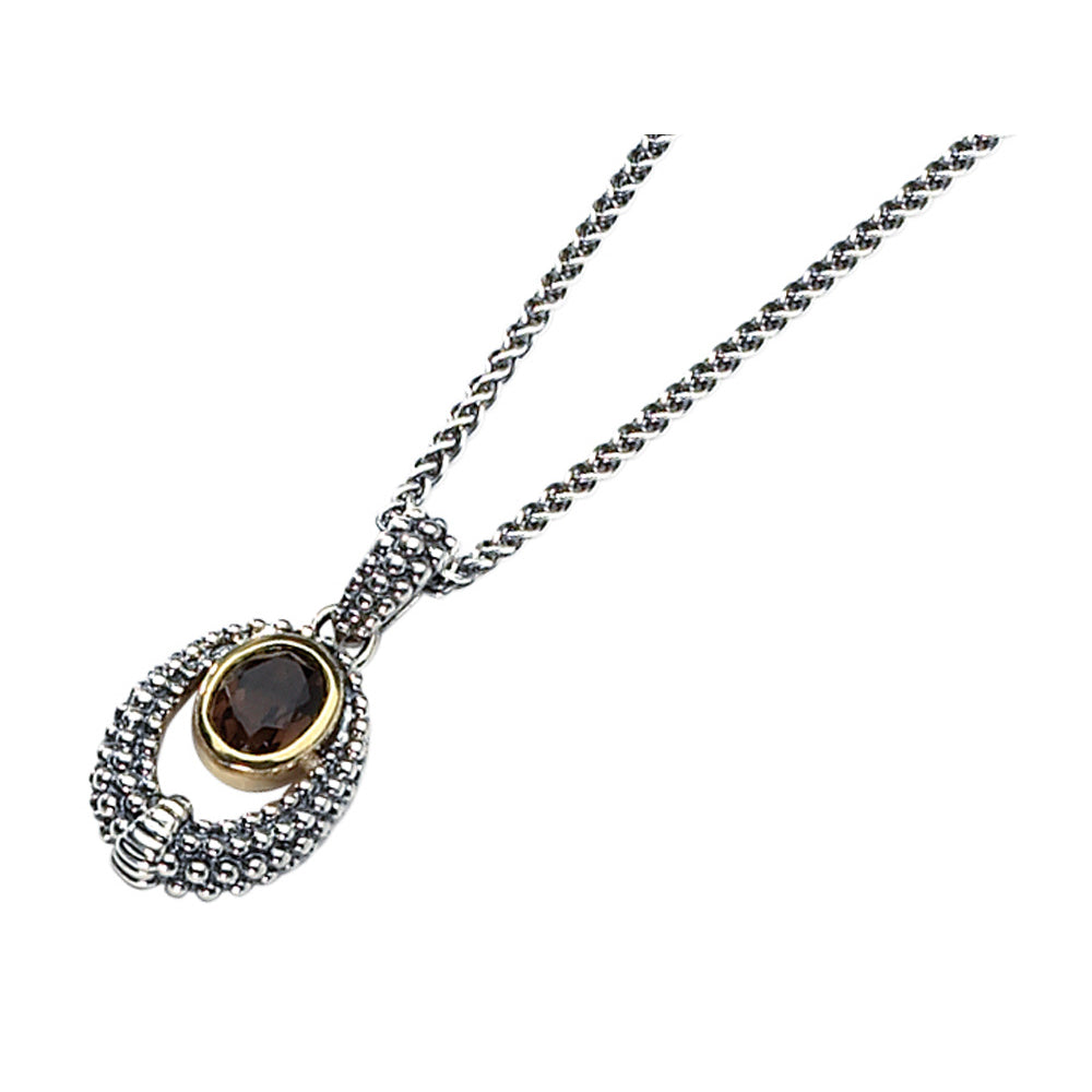 1.19 Carat (ctw) Smoky Quartz Pendant Necklace in Sterling Silver with 14K Gold Accents Image 2
