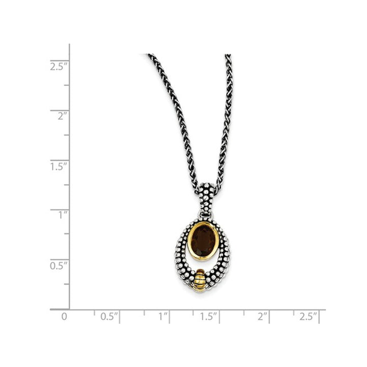 1.19 Carat (ctw) Smoky Quartz Pendant Necklace in Sterling Silver with 14K Gold Accents Image 3