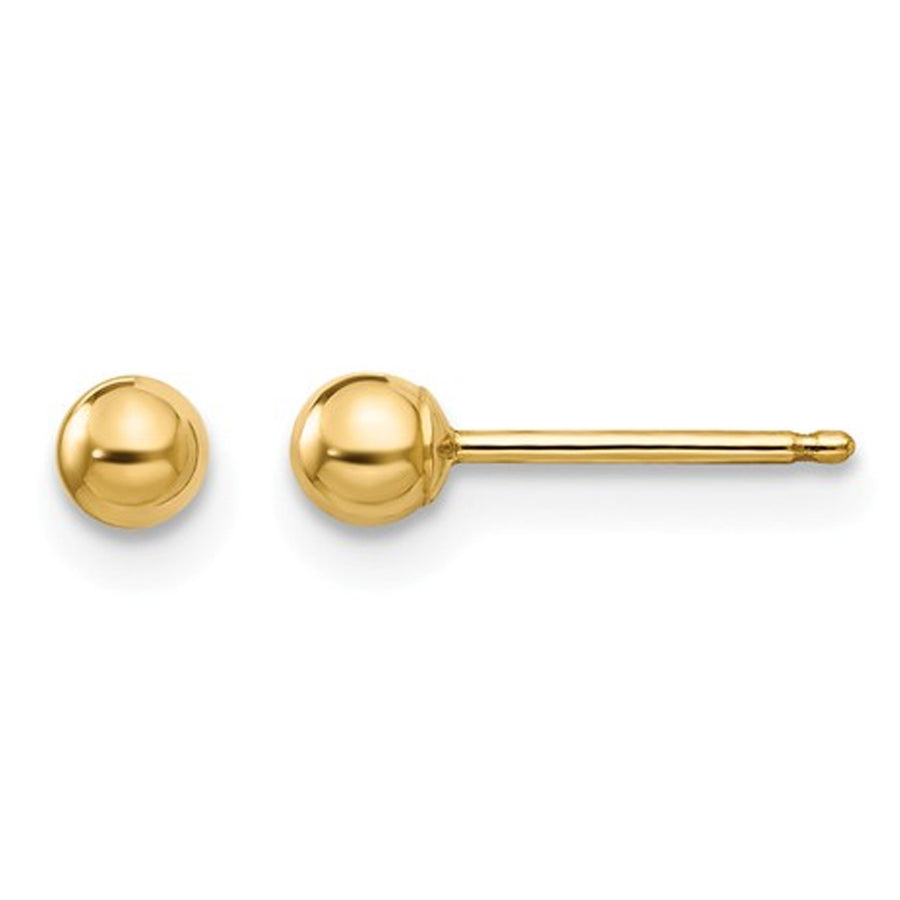 Gold Button Ball 3mm Stud Earrings in 14K Yellow Gold Image 1