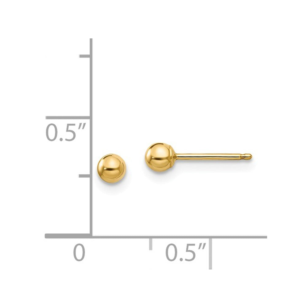 Gold Button Ball 3mm Stud Earrings in 14K Yellow Gold Image 2