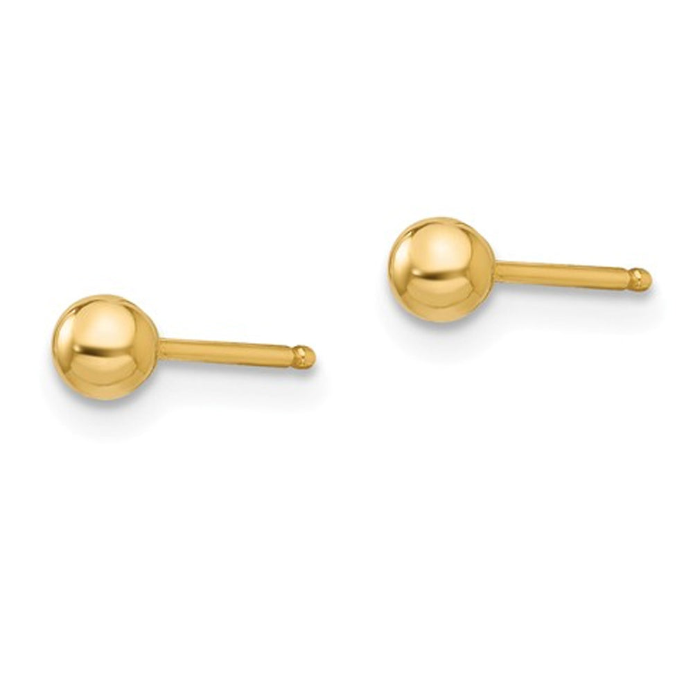 Gold Button Ball 3mm Stud Earrings in 14K Yellow Gold Image 3