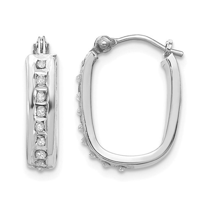 Accent Diamond Squared Hoop Earrings in 14K White Gold (2/3 Inch) Image 1