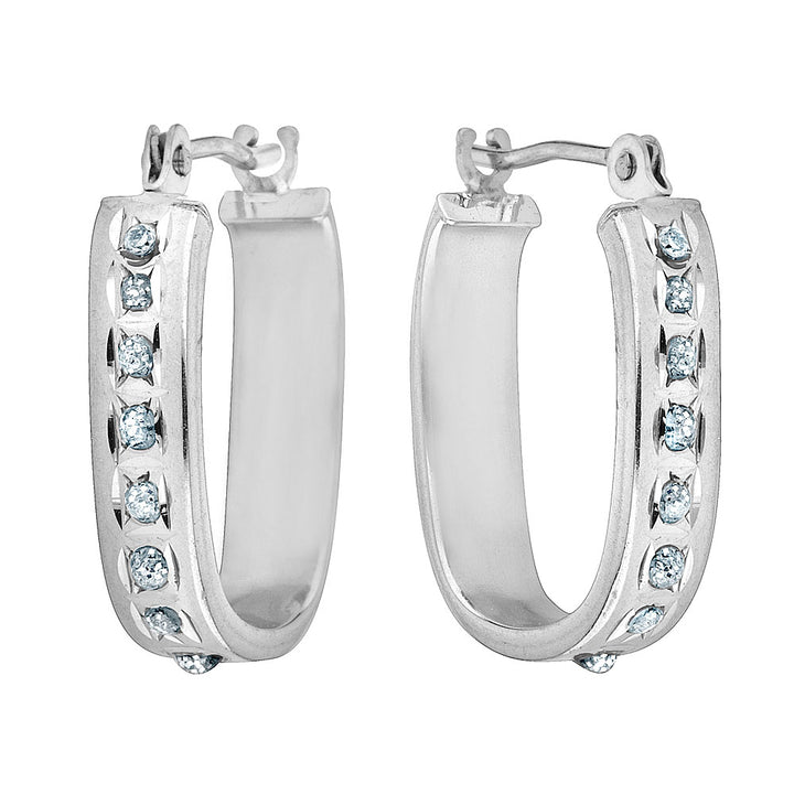 Accent Diamond Squared Hoop Earrings in 14K White Gold (2/3 Inch) Image 2