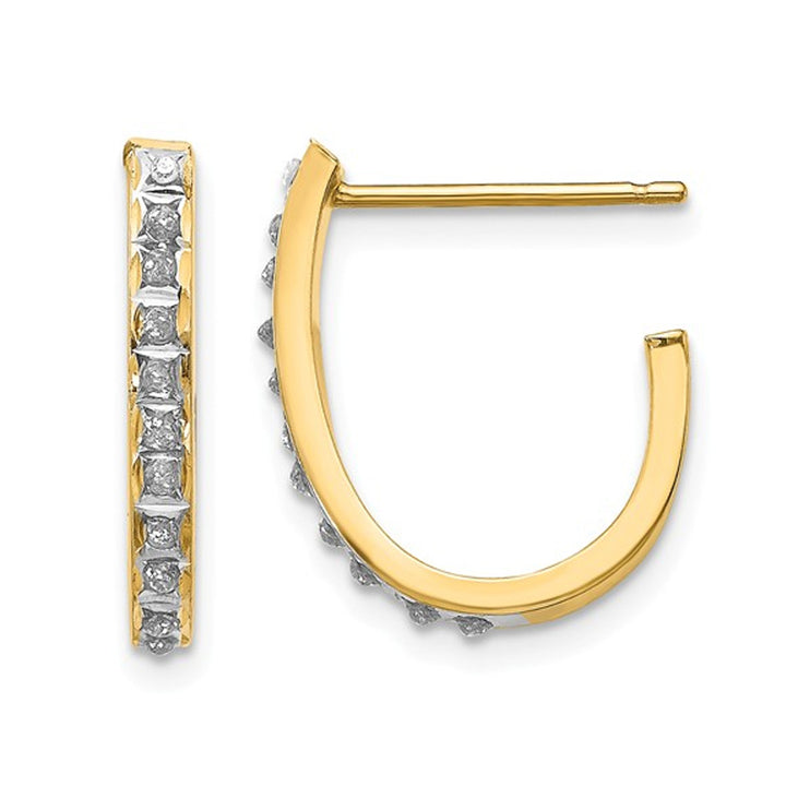 14K Yellow Gold J Hoop Earrings with Diamond Accents Image 1