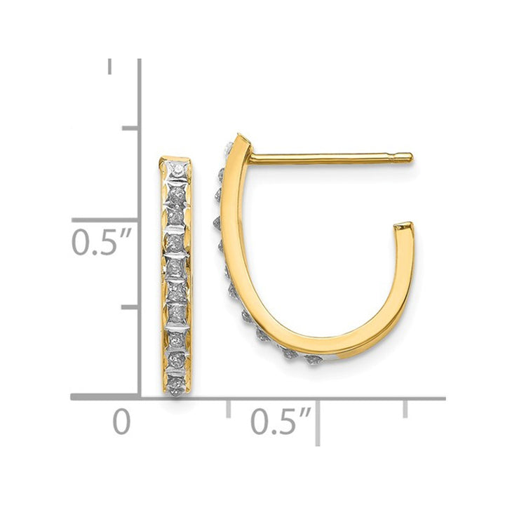 14K Yellow Gold J Hoop Earrings with Diamond Accents Image 2