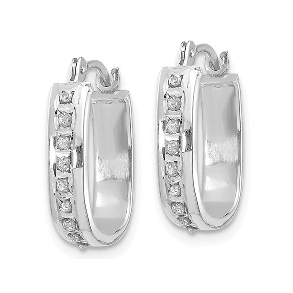 Accent Diamond Squared Hoop Earrings in 14K White Gold (2/3 Inch) Image 4