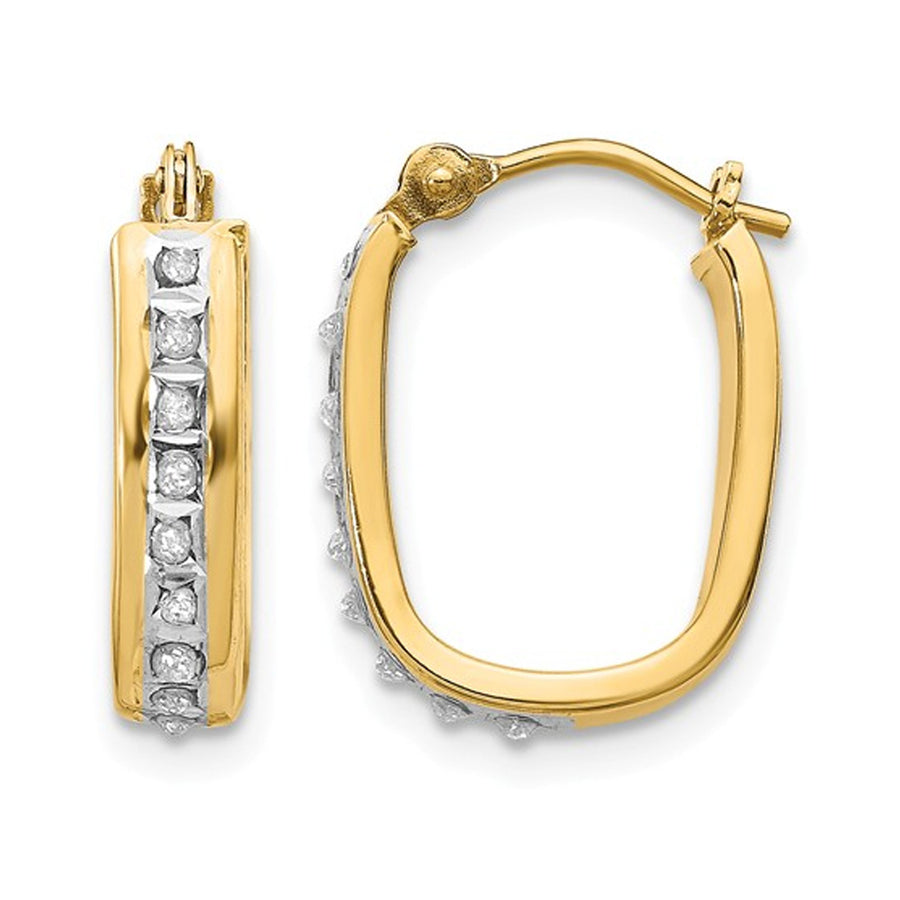 Accent Diamond Squared Hoop Earrings in 14K Yellow Gold (2/3 Inch) Image 1