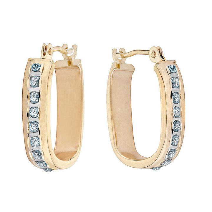 Accent Diamond Squared Hoop Earrings in 14K Yellow Gold (2/3 Inch) Image 2