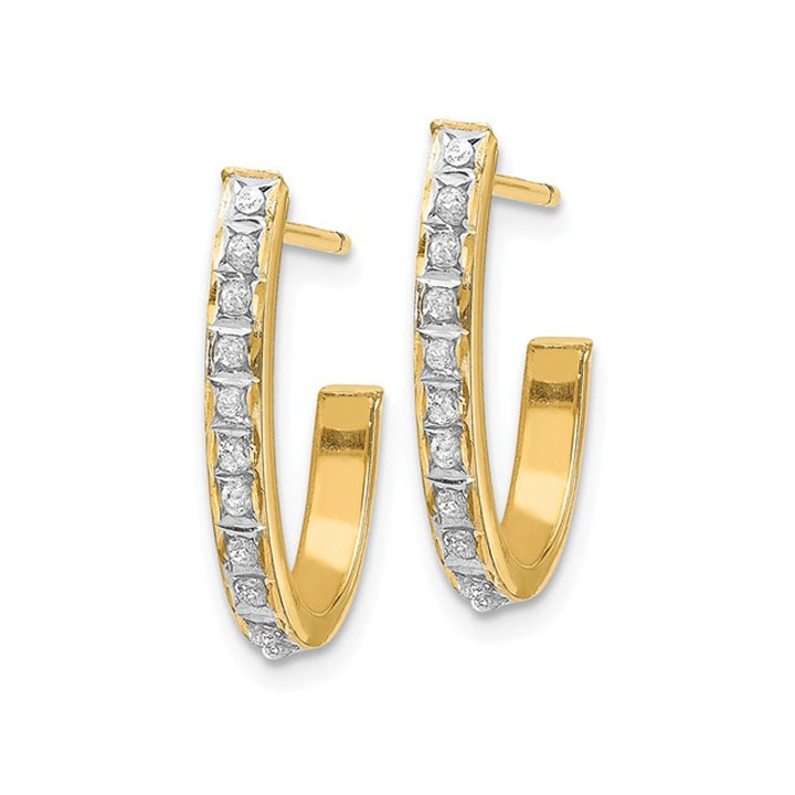 14K Yellow Gold J Hoop Earrings with Diamond Accents Image 3