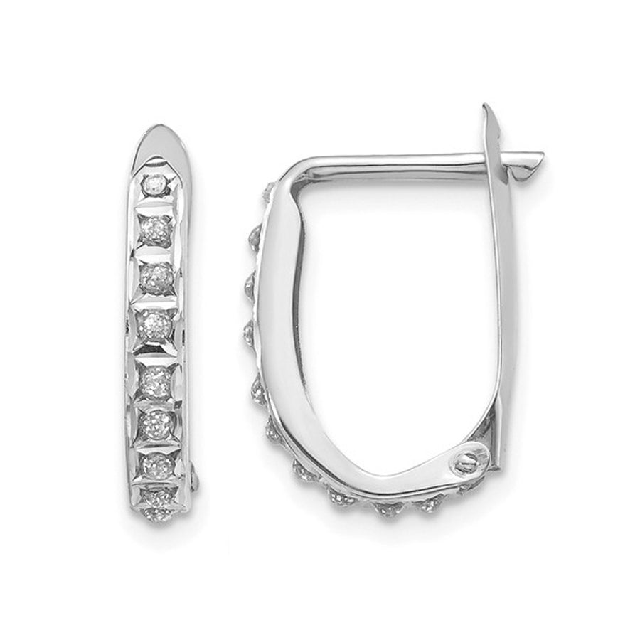 Accent Diamond Small Hoop Earrings in 14K White Gold Image 1