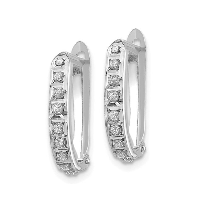 Accent Diamond Small Hoop Earrings in 14K White Gold Image 3