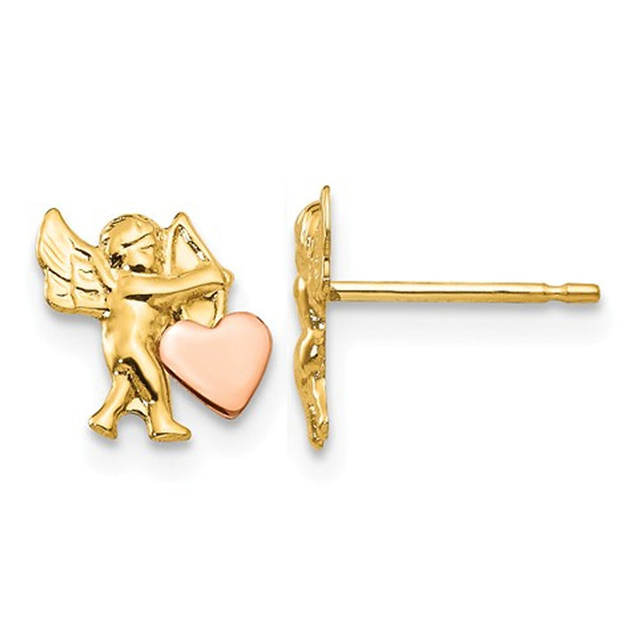 14K Yellow Gold Polished Baby Cupid and Heart Earrings Image 1