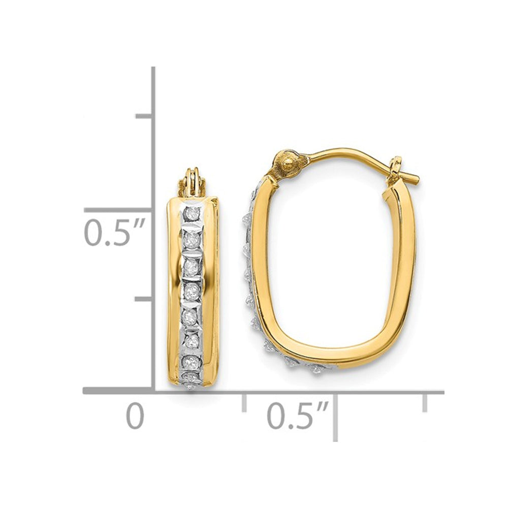 Accent Diamond Squared Hoop Earrings in 14K Yellow Gold (2/3 Inch) Image 4