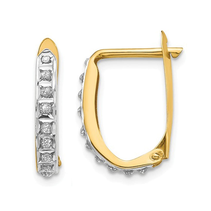 14K Yellow Gold Leverback Hoop Earrings with Accent Diamonds (1/2 Inch) Image 1