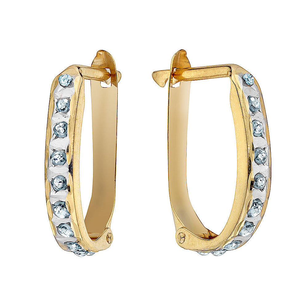 14K Yellow Gold Leverback Hoop Earrings with Accent Diamonds (1/2 Inch) Image 2