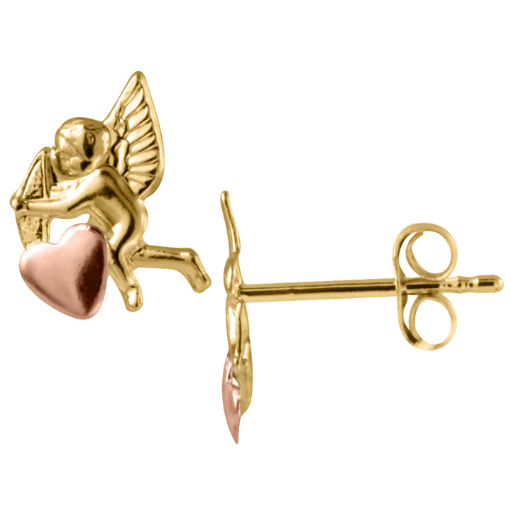 14K Yellow Gold Polished Baby Cupid and Heart Earrings Image 2