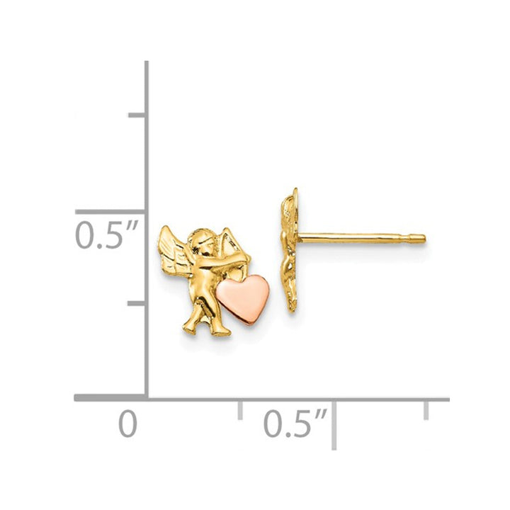 14K Yellow Gold Polished Baby Cupid and Heart Earrings Image 3