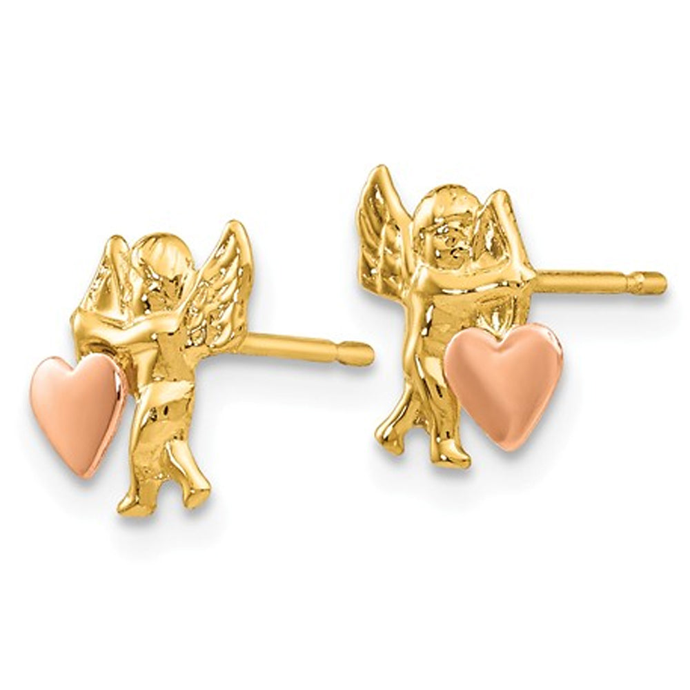 14K Yellow Gold Polished Baby Cupid and Heart Earrings Image 4