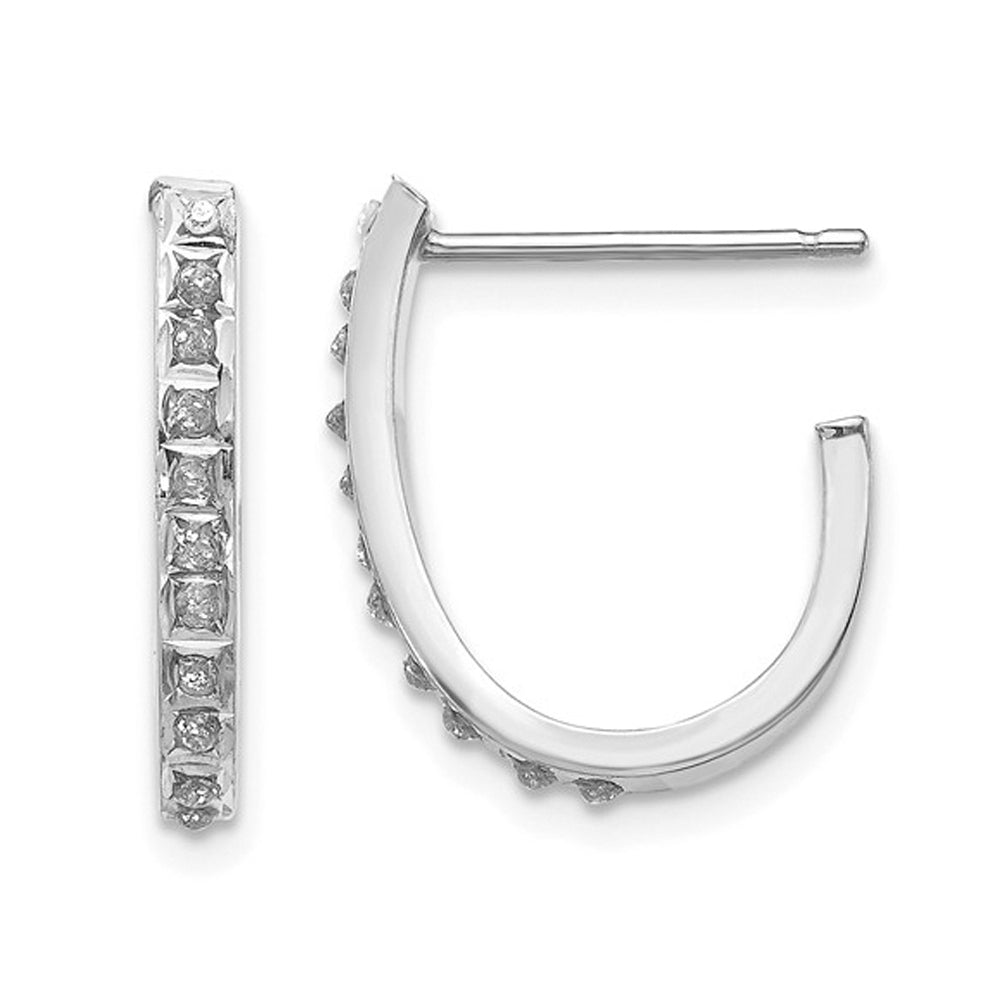 Accent Diamond J-Hoop Earrings in 14K White Gold Image 1