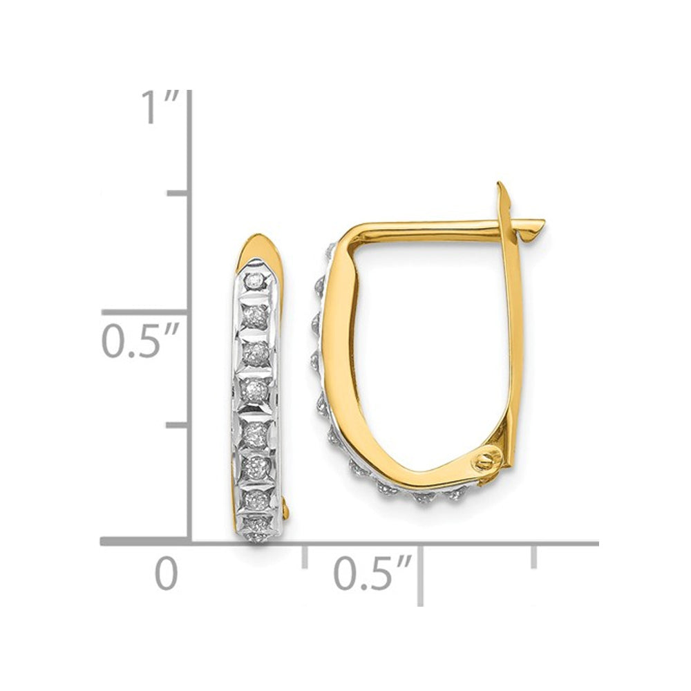 14K Yellow Gold Leverback Hoop Earrings with Accent Diamonds (1/2 Inch) Image 3