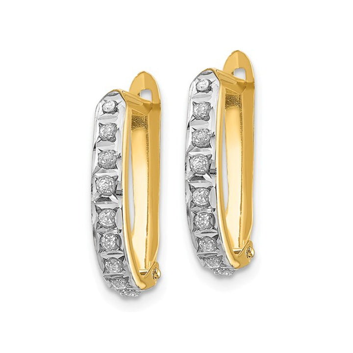 14K Yellow Gold Leverback Hoop Earrings with Accent Diamonds (1/2 Inch) Image 4