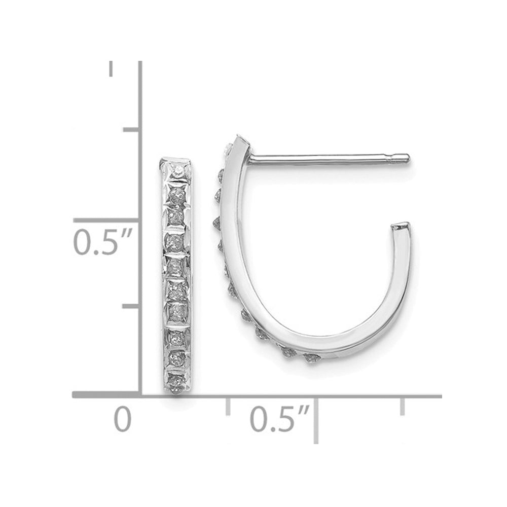 Accent Diamond J-Hoop Earrings in 14K White Gold Image 2