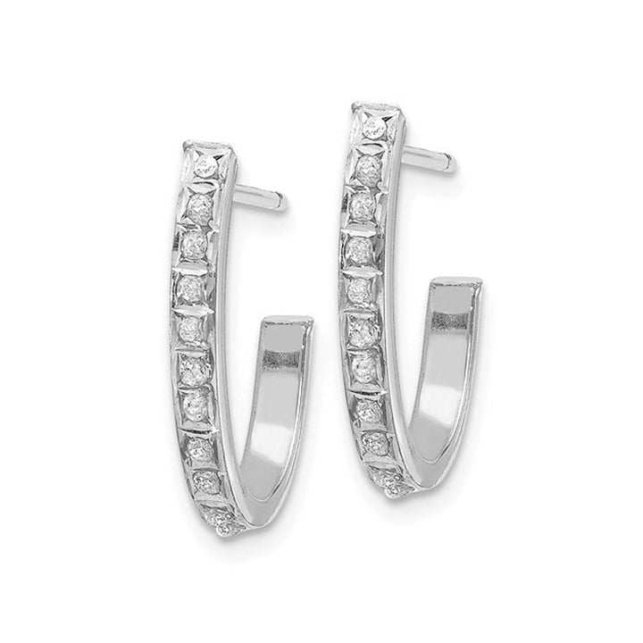 Accent Diamond J-Hoop Earrings in 14K White Gold Image 3