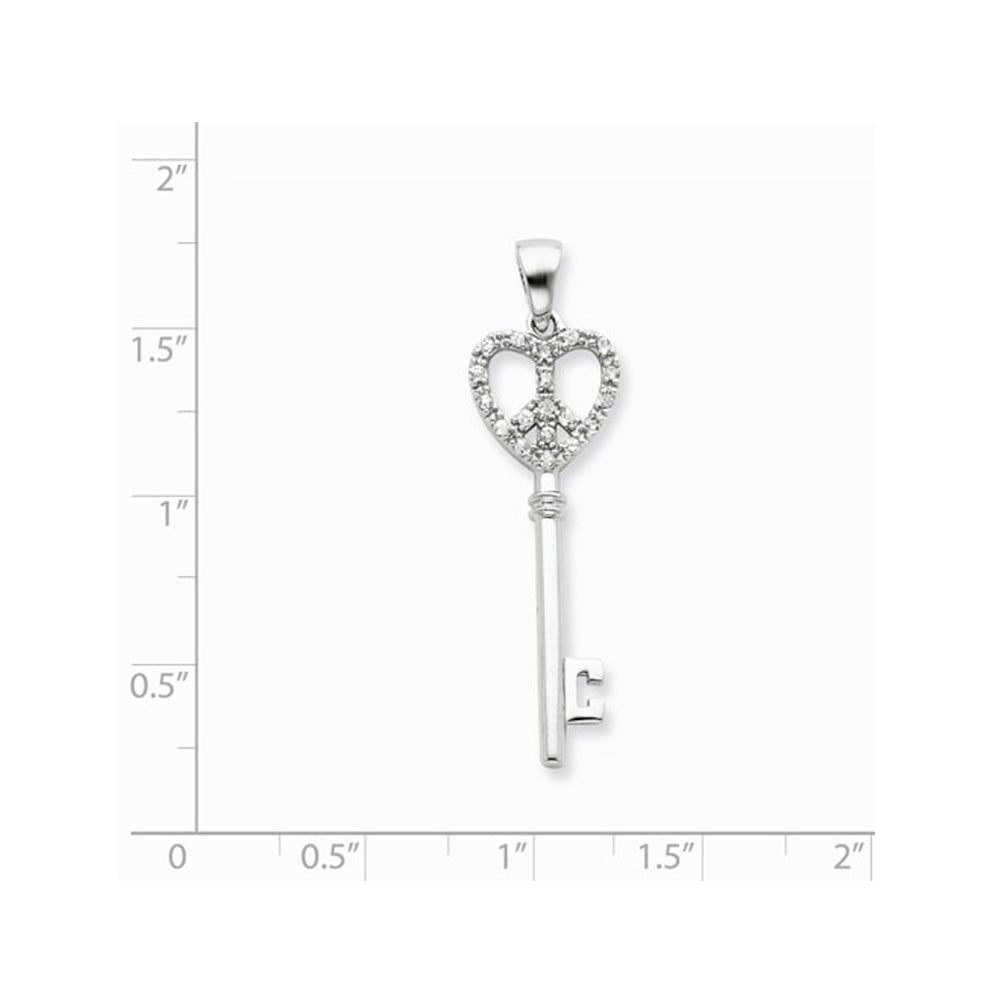 Synthetic Cubic Zirconia (CZ) Peace Sign Heart and Key Pendant Necklace in Sterling Silver with Chain Image 2