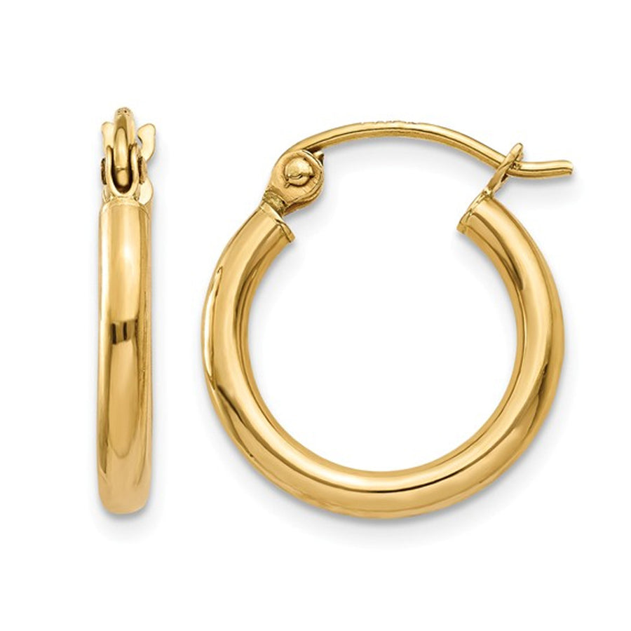 14K Yellow Gold Hoop Earrings 2mm (2/3 inch Length) Image 1