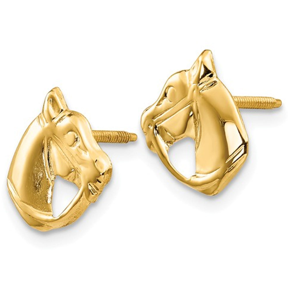 Baby Horse Earrings in 14K Yellow Gold Image 3