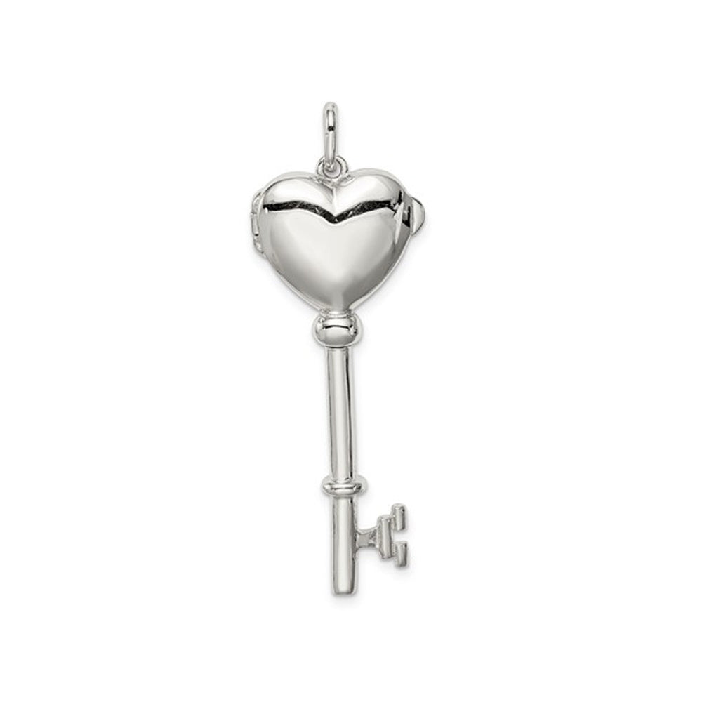 Sterling Silver Heart Locket Key Pendant Necklace with Chain Image 4